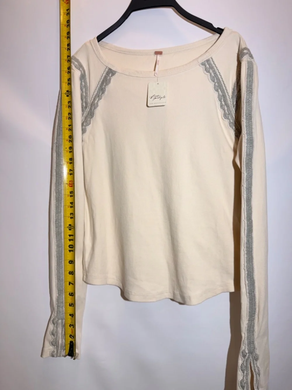 NWT Free People Lost Love Navy Teal Ribbed Crochet Lace Long Sleeve Top XL